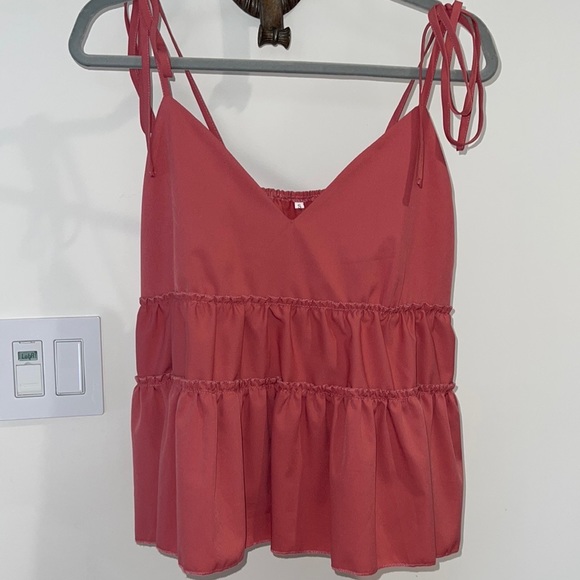 SHEIN | Tops | Tie Shoulder Ruffle Hem Cami Top | Poshmark